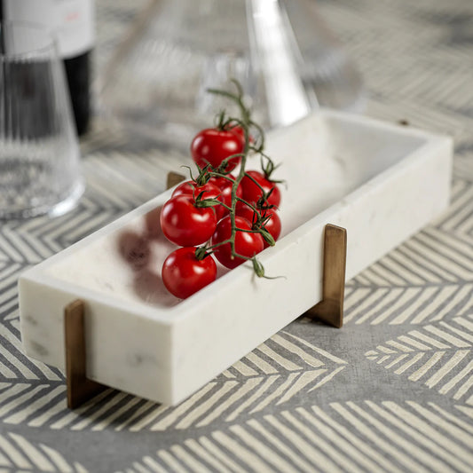 Nairobi White Marble Tray on Metal Base