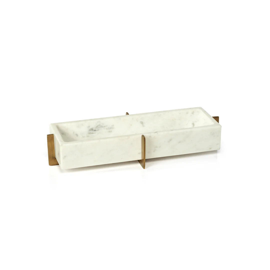 Nairobi White Marble Tray on Metal Base