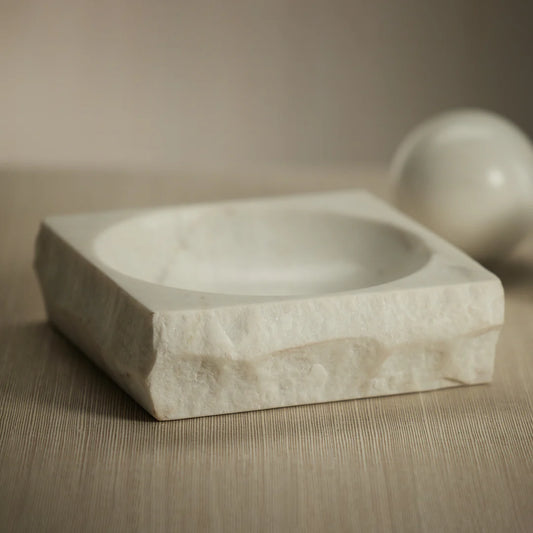 Rock Finish White Marble Square Bowl