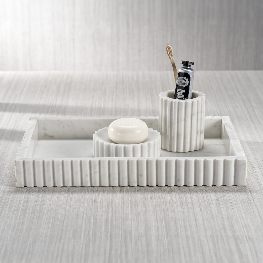 Camogli Fluted White Marble Soap Dish